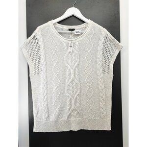 Talbots Women's White Linen Cotton Cable Knit Vest Sweater Size XL